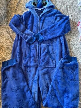 Disney Blue Plush Hooded Onesie with Stitch Tag